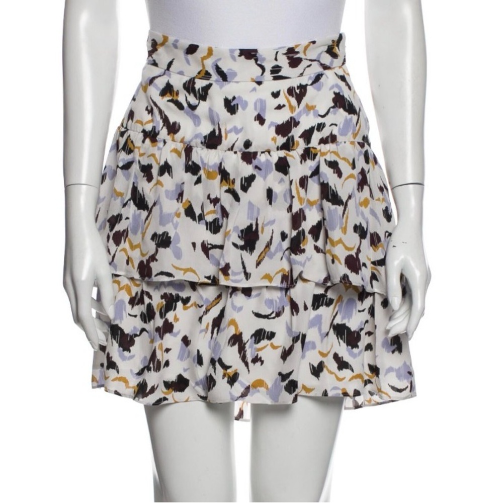 ALC White and Multicolor Print Tiered Silk Skirt 8